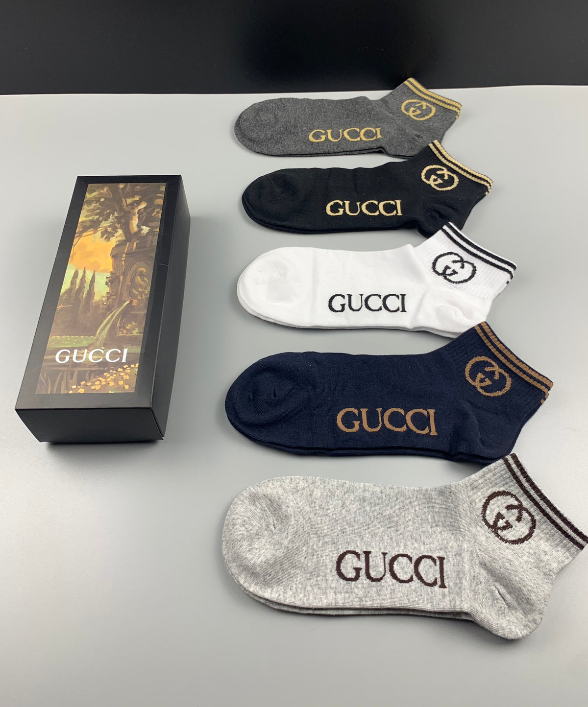 Gucci Gold-Tone Wordmark No-Show Socks - 5-Pair Set