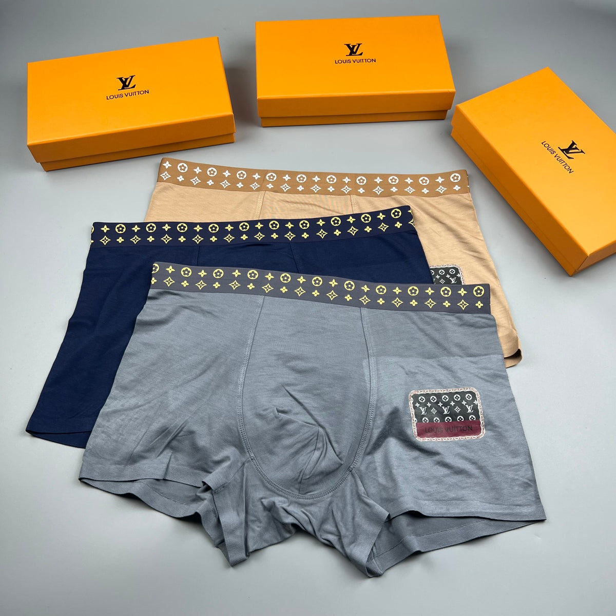 Louis Vuitton Modal-Blend Patch Motif Men's Underwear - 3-Piece Box
