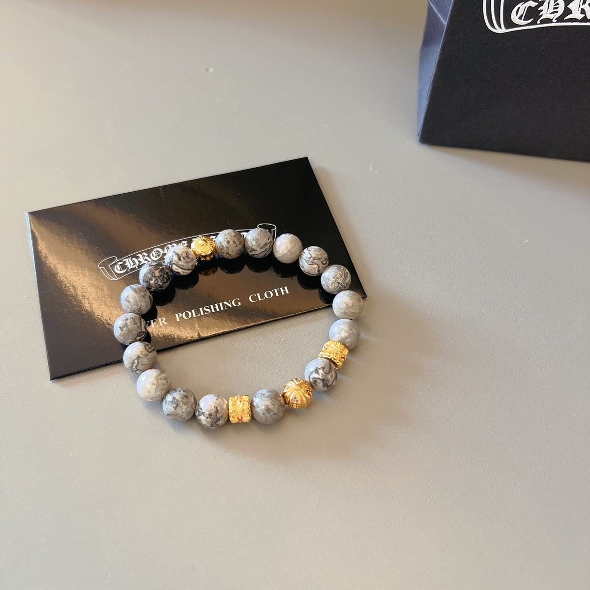 Martin Graham beaded bracelet in polished metal-tone – styled product view