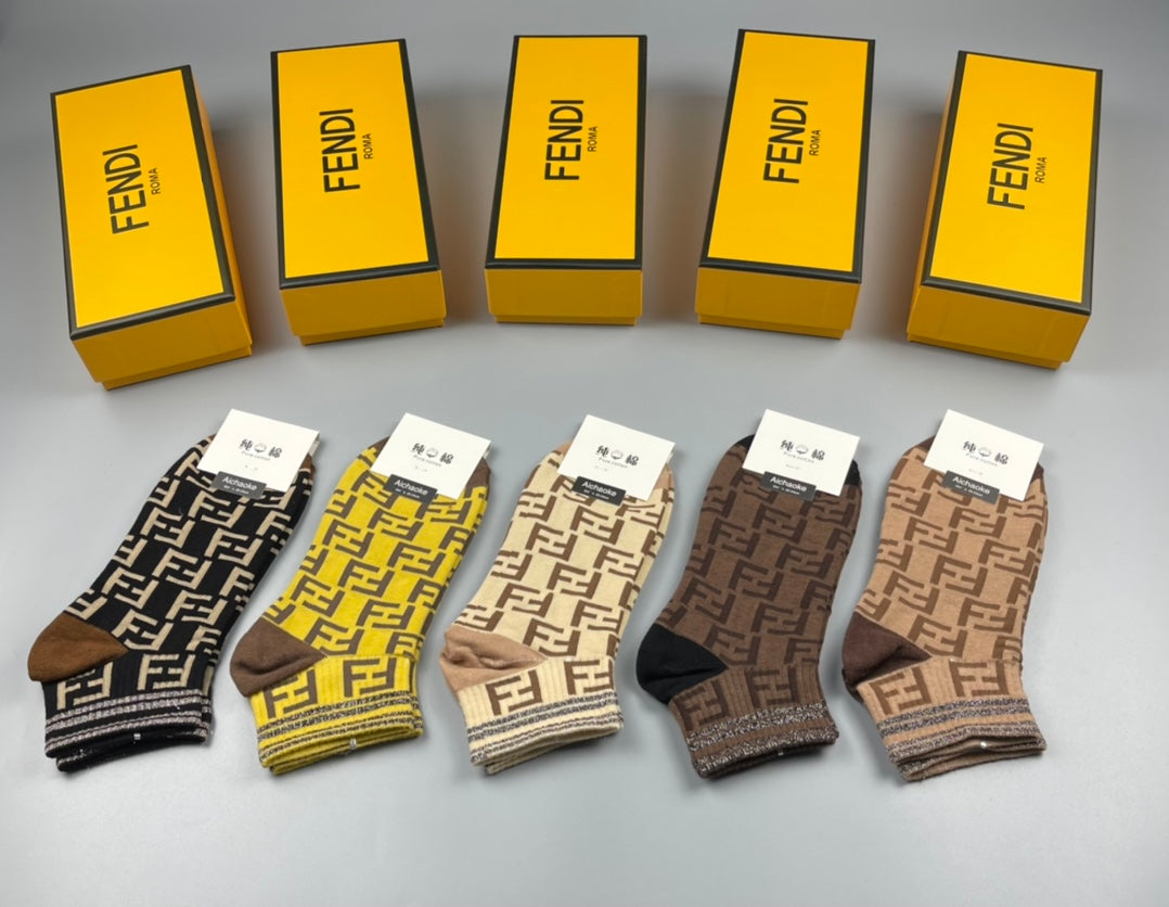 Fendi Monogram Ankle Socks - 5-Pair Box