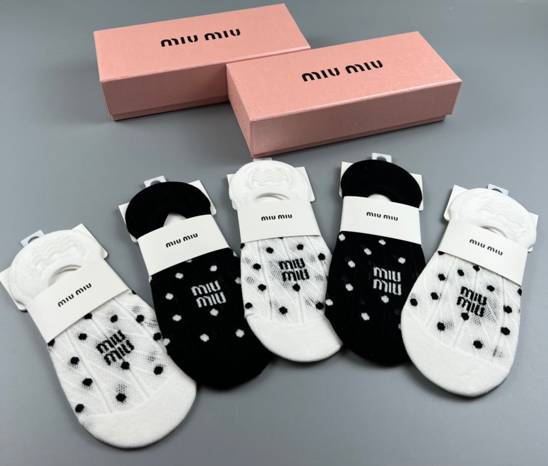 Miu Miu Combed cotton Visible Logo, Stripe Or Motif Details Crew Socks