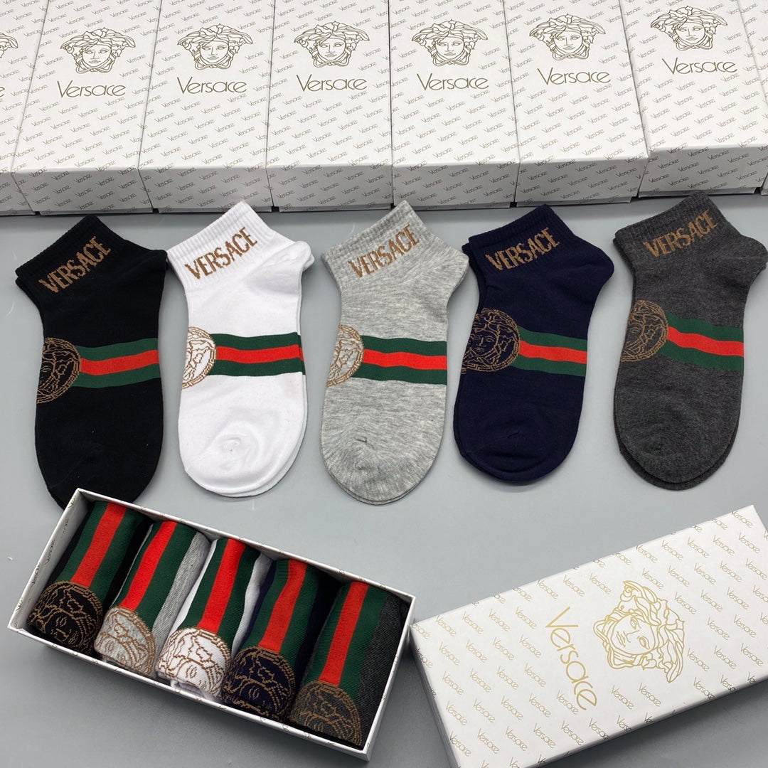 Versace Green-And-Red Stripe No-Show Socks