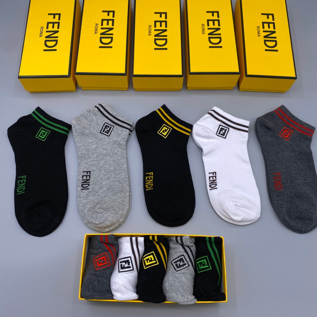 Fendi Bright Accent Details Ankle Socks - 5-Pair Set