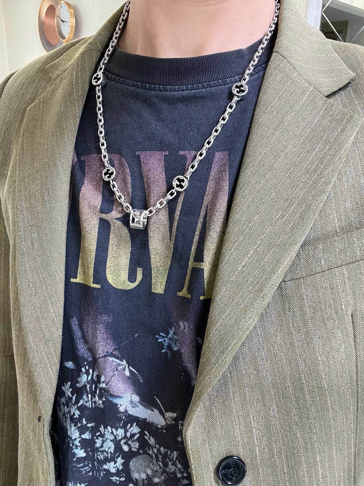Martin Graham pendant necklace in polished metal-tone – styled product view