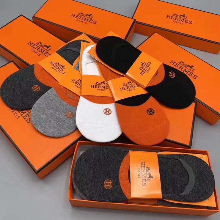 Hermes Small Emblem No-Show Socks - 5-Pair Set