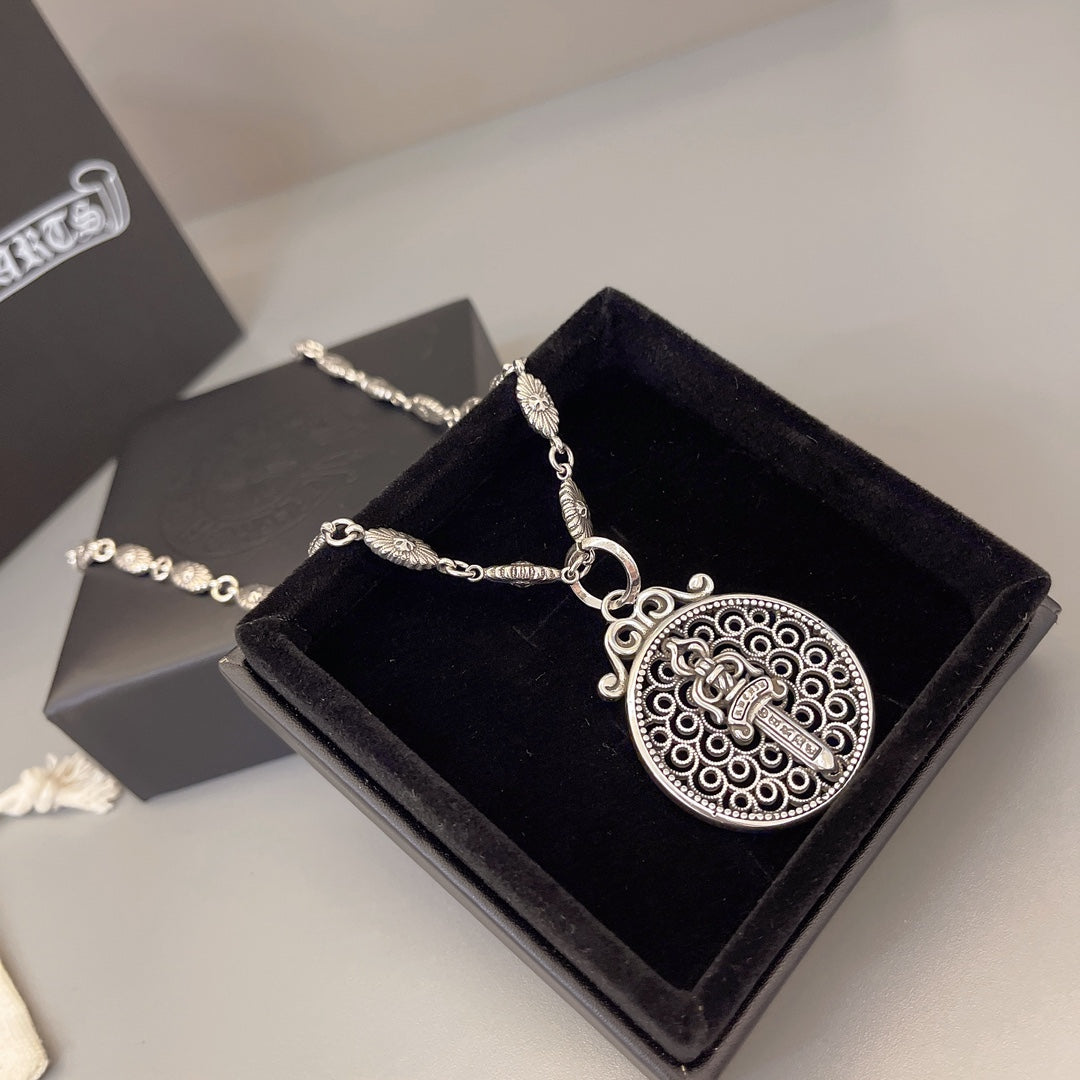 Martin Graham pendant necklace in polished metal-tone – styled product view