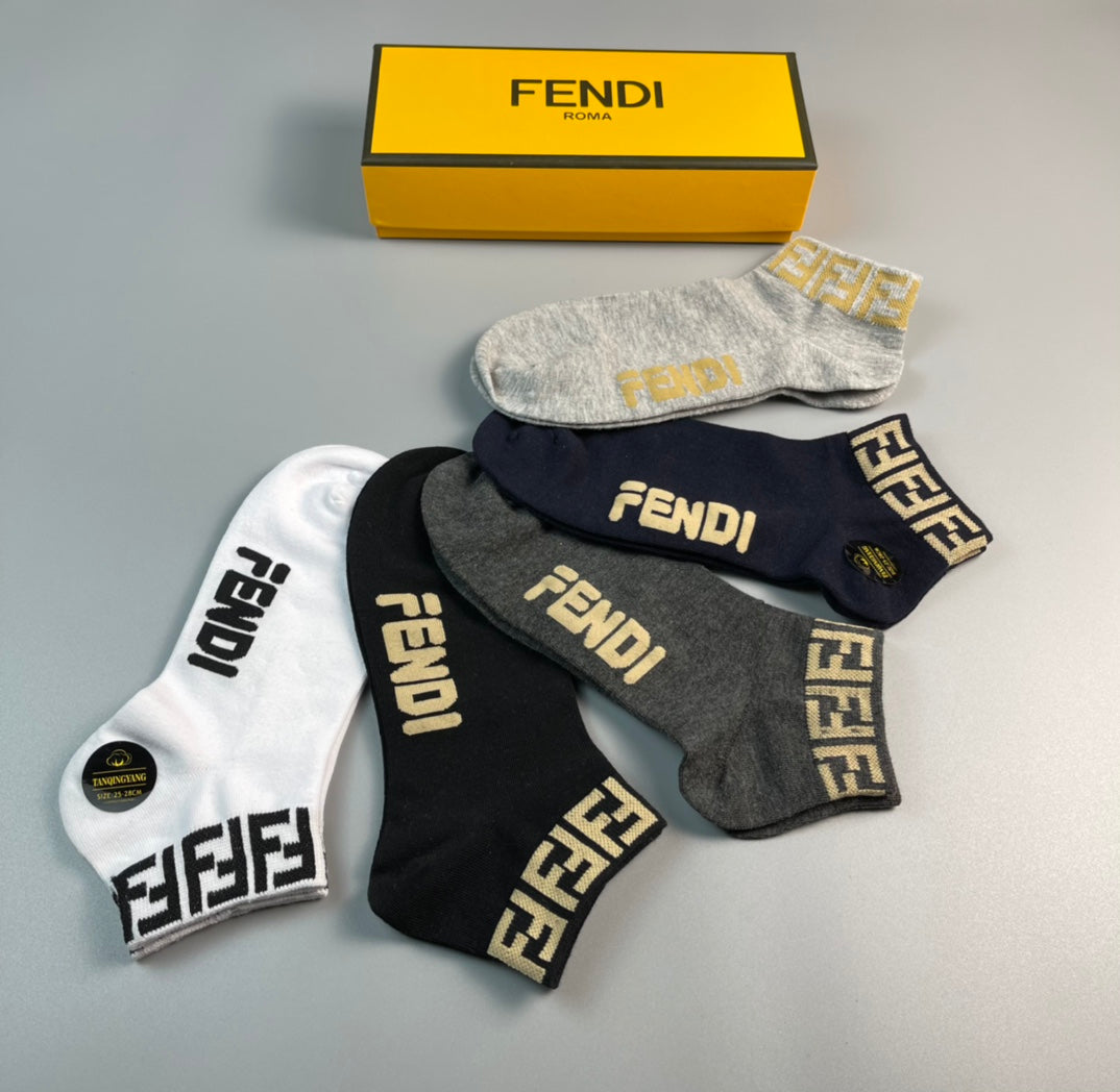 Fendi Wordmark And Letter-Pattern No-Show Socks - 5-Pair Set