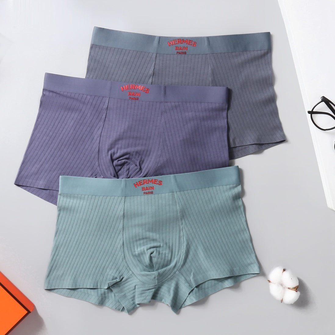 Hermes Contrast Wordmark Waistbands Men's Boxer Briefs - 3-Piece Box