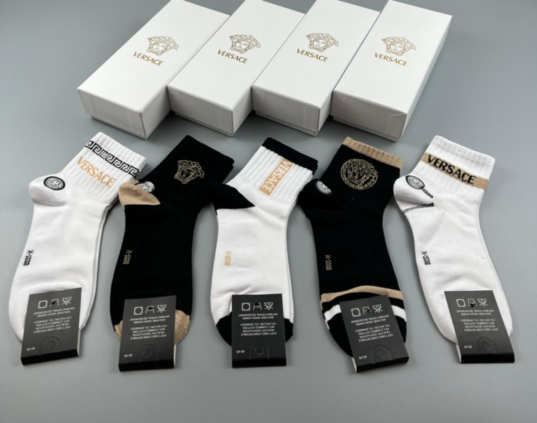 Versace Cotton blend Mixed Greek-Key And Medallion Ankle Socks - 5-Pair Set