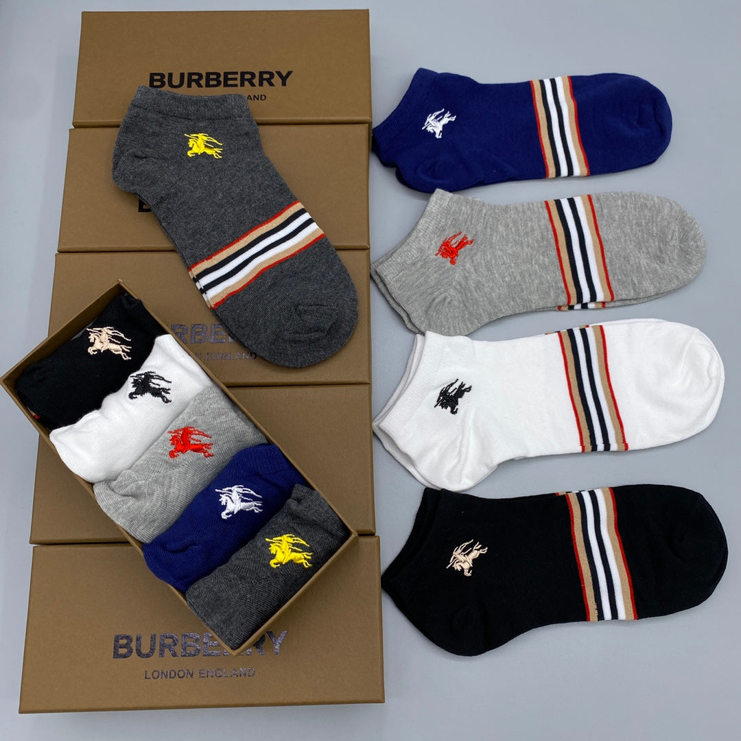 Burberry Stripe And Horse Motifs Ankle Socks - 5-Pair Set