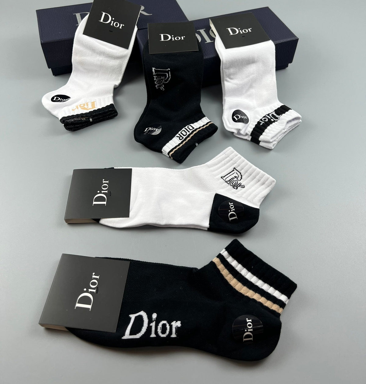 Dior Black-and-White Logo Ankle Socks - Box of 5 Pairs