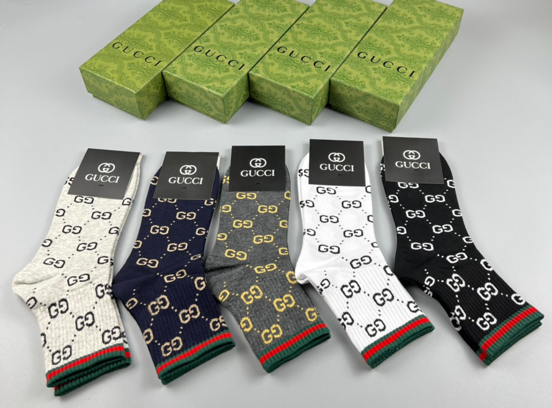 Gucci Cotton Repeating Linked Motifs Crew Socks - 5-Pair Set