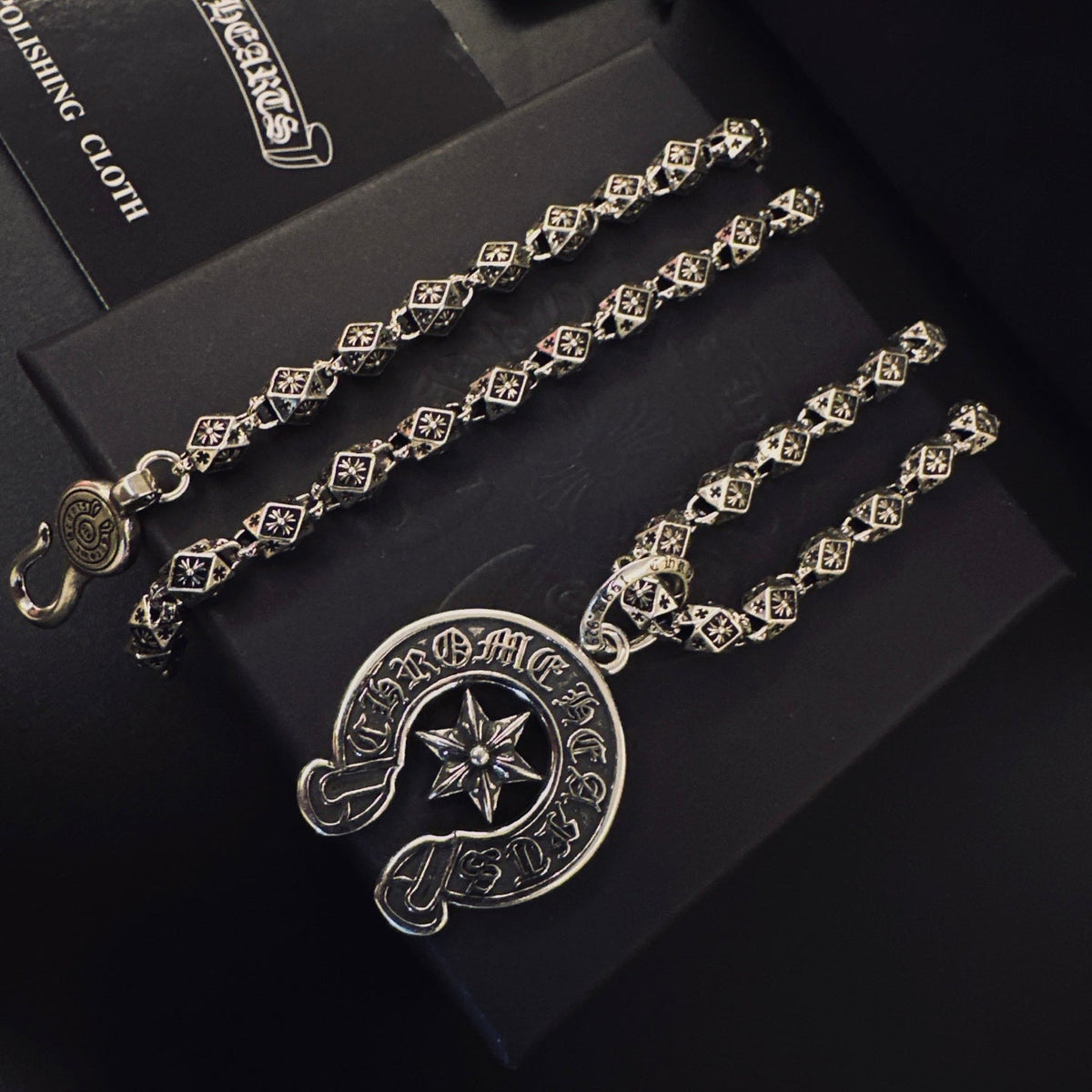 Martin Graham pendant necklace in polished metal-tone – styled product view