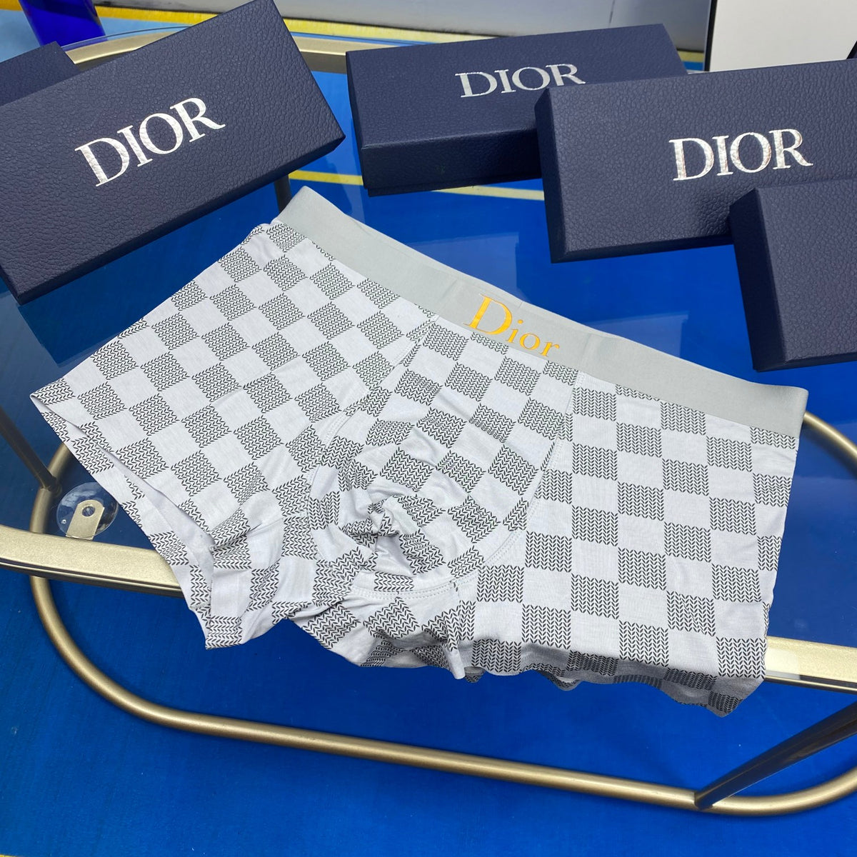 Dior Cotton Black And Grey Checker-Pattern Boxer Briefs Men's Boxer Briefs - 3-Piece Box