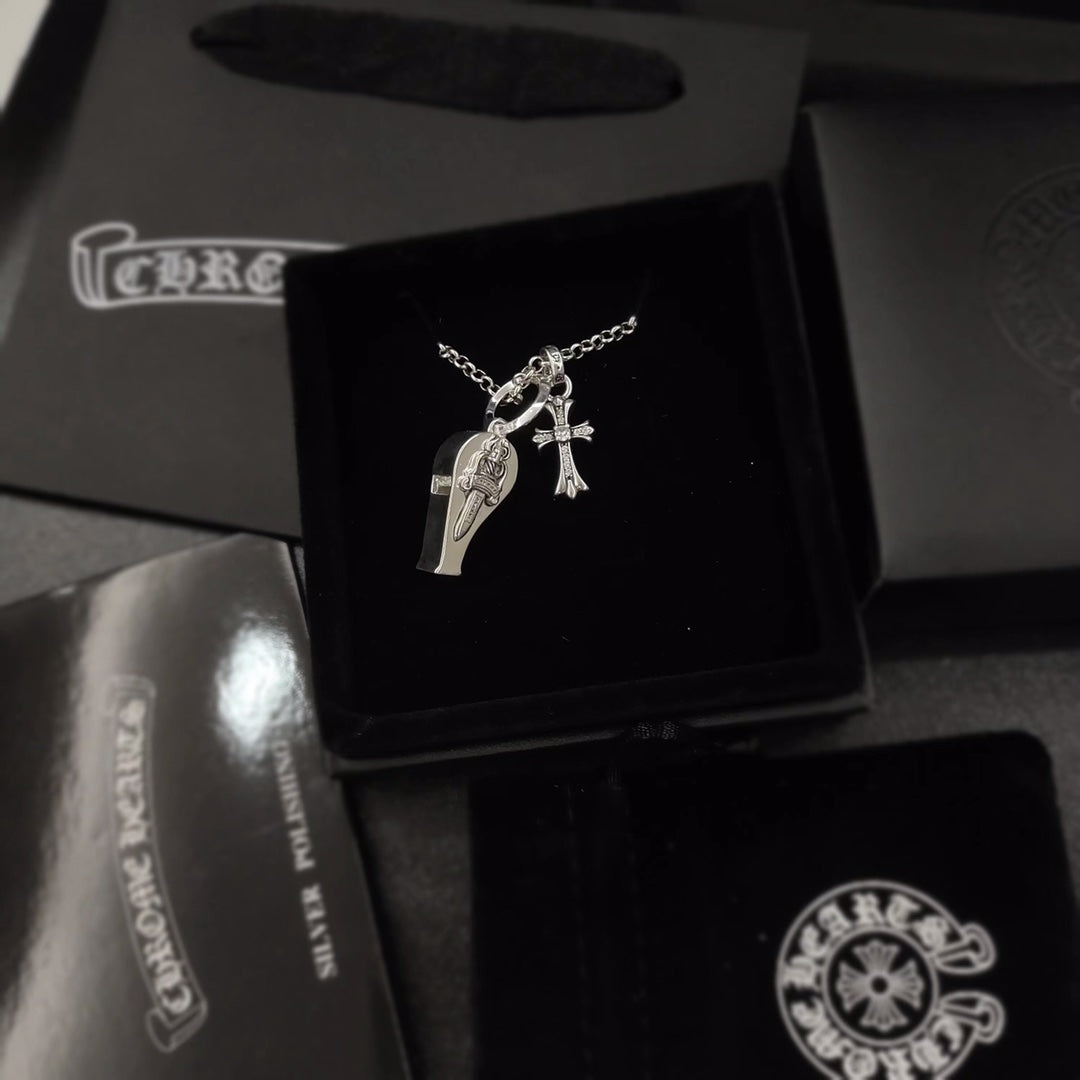 Martin Graham pendant necklace in polished metal-tone – styled product view