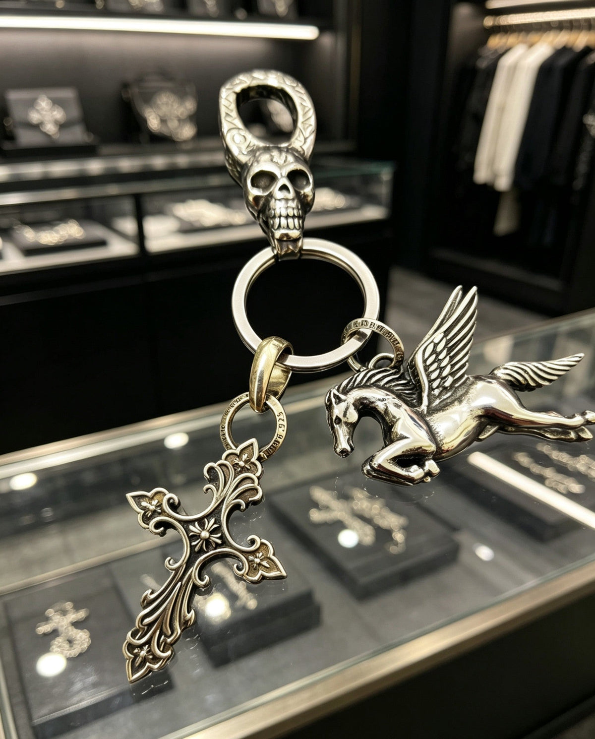 Martin Graham keychain in polished metal-tone – styled product view