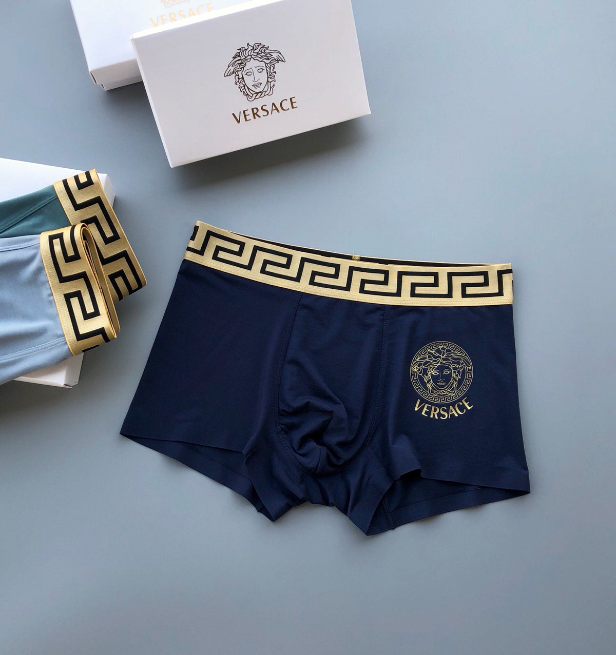 Versace Solid Panels And Visible Emblem Details Men's Boxer Briefs - 3-Piece Box