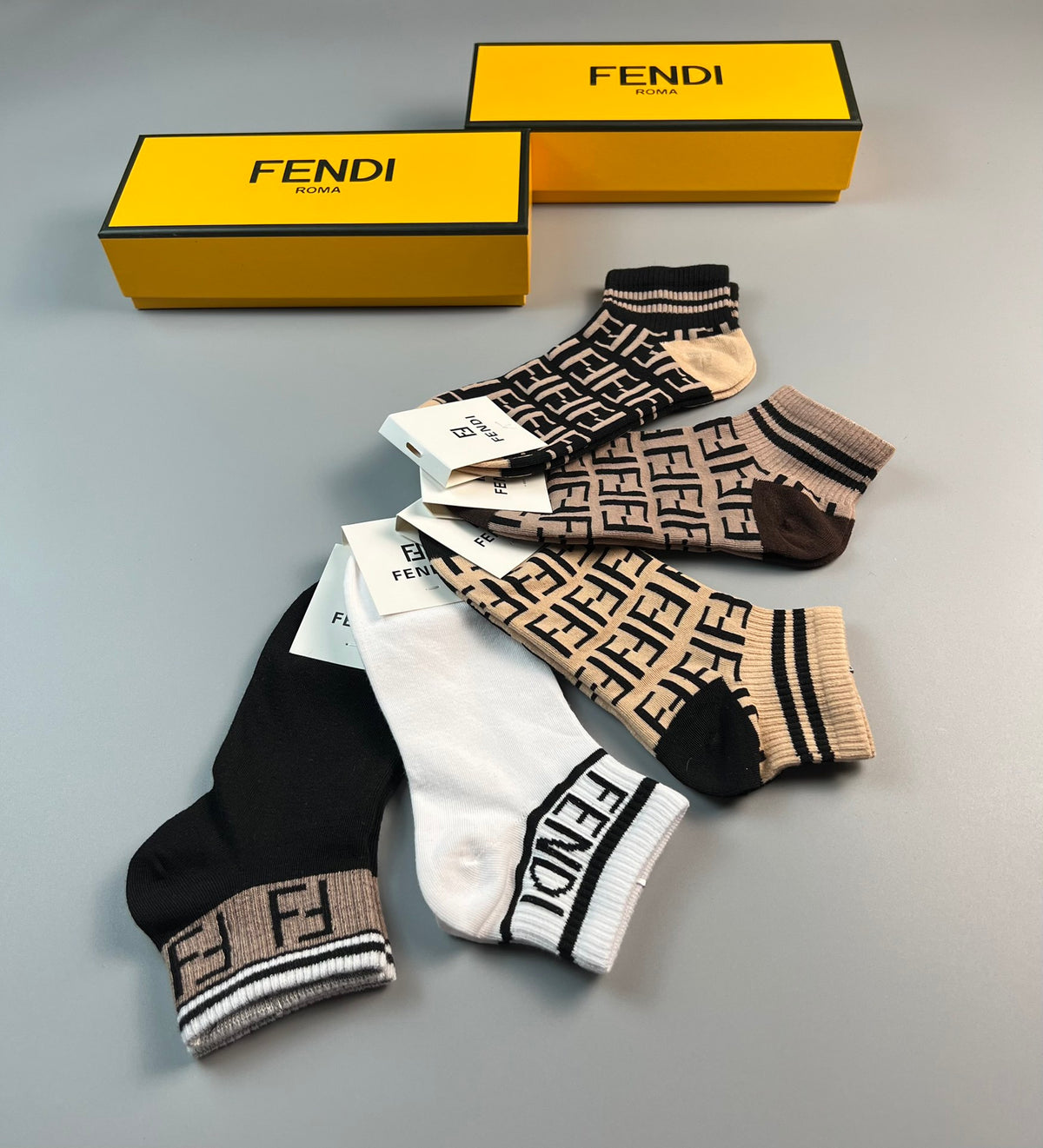 Fendi Monogram Ankle Socks - 5-Pair Box