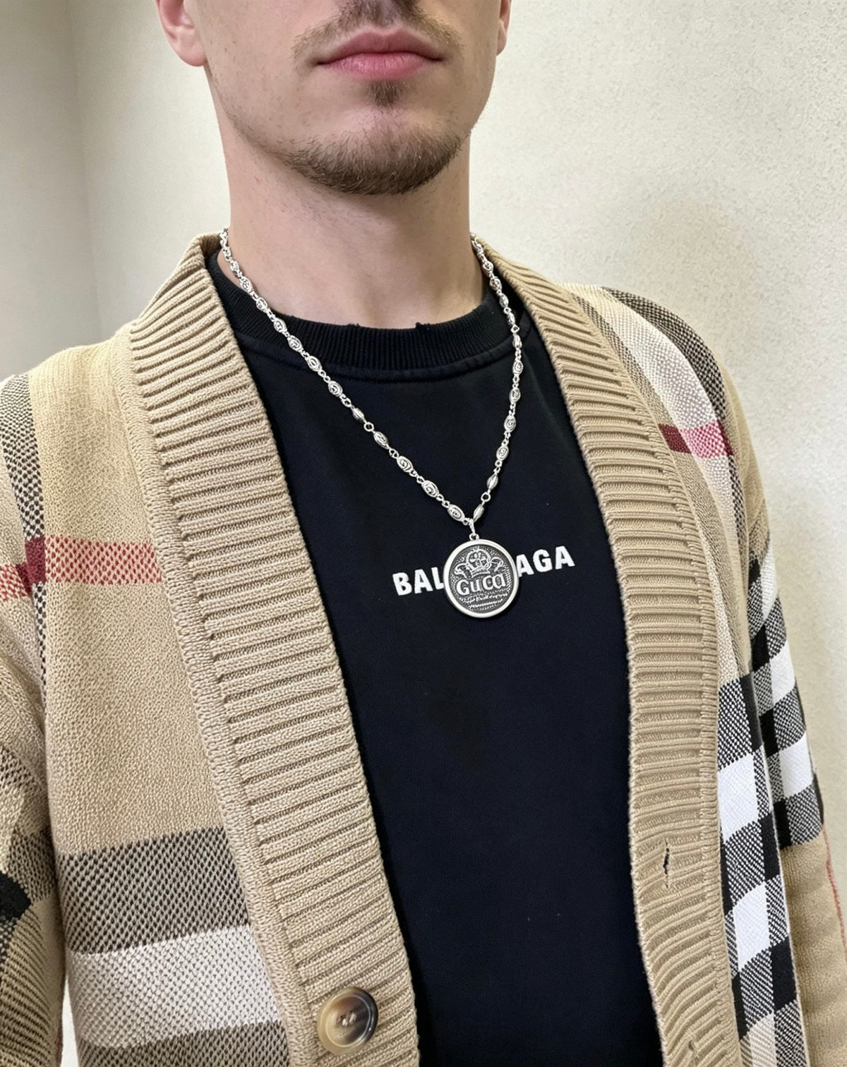 Martin Graham pendant necklace in polished metal-tone – styled product view