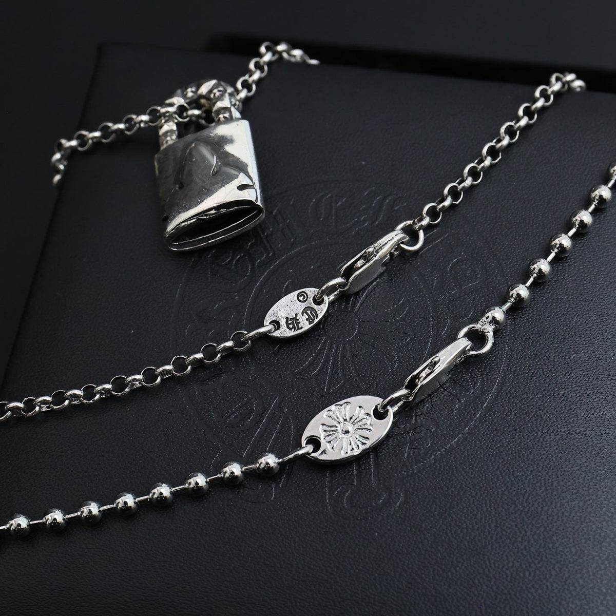 Martin Graham pendant necklace in polished metal-tone – styled product view