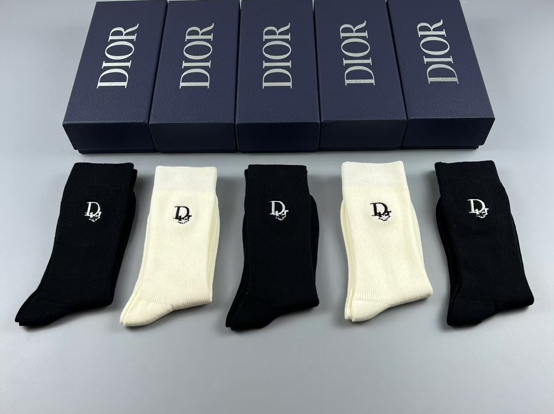 Dior Monochrome Logo Crew Socks - 5-Pair Box