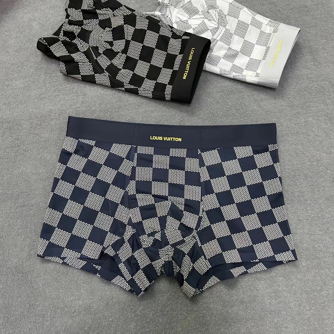 Louis Vuitton Black, White And Navy Checker-Pattern Boxer Briefs Men's Boxer Briefs - 3-Piece Box