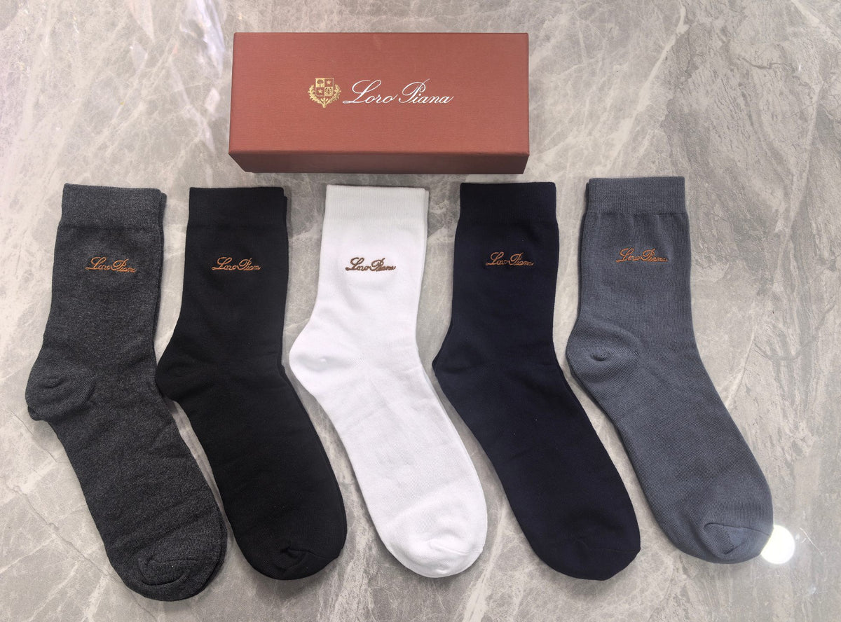 Loro Piana Pastel Colour Tonal Waistbands Crew Socks - 5-Pair Set