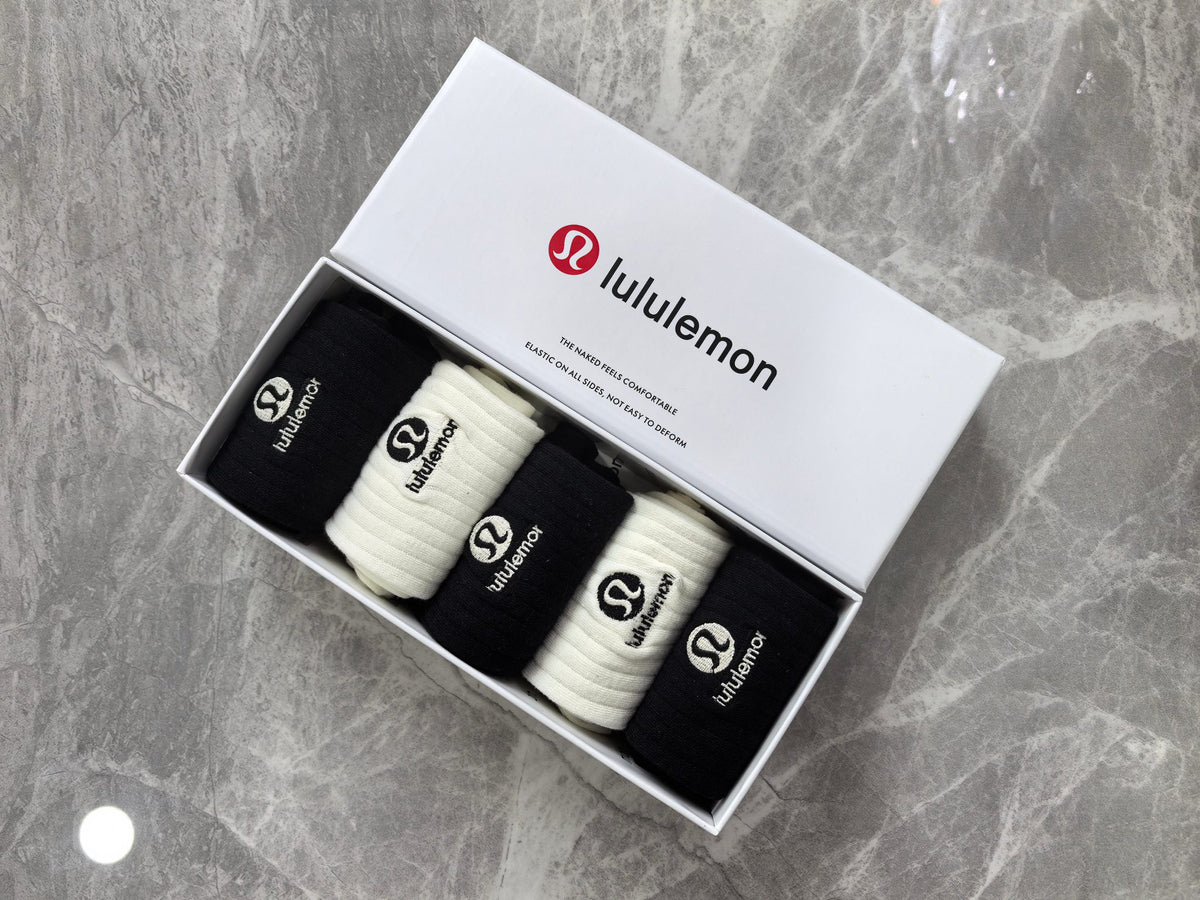 Lululemon Cotton Small Circular Emblems Crew Socks - 5-Pair Set