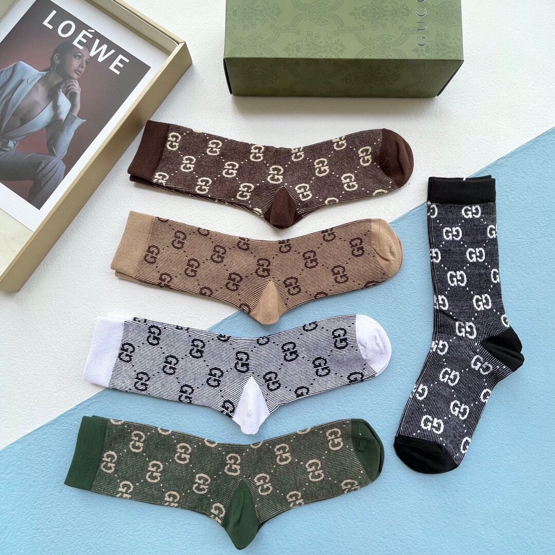 Gucci Monogram Crew Socks - 5-Pair Box