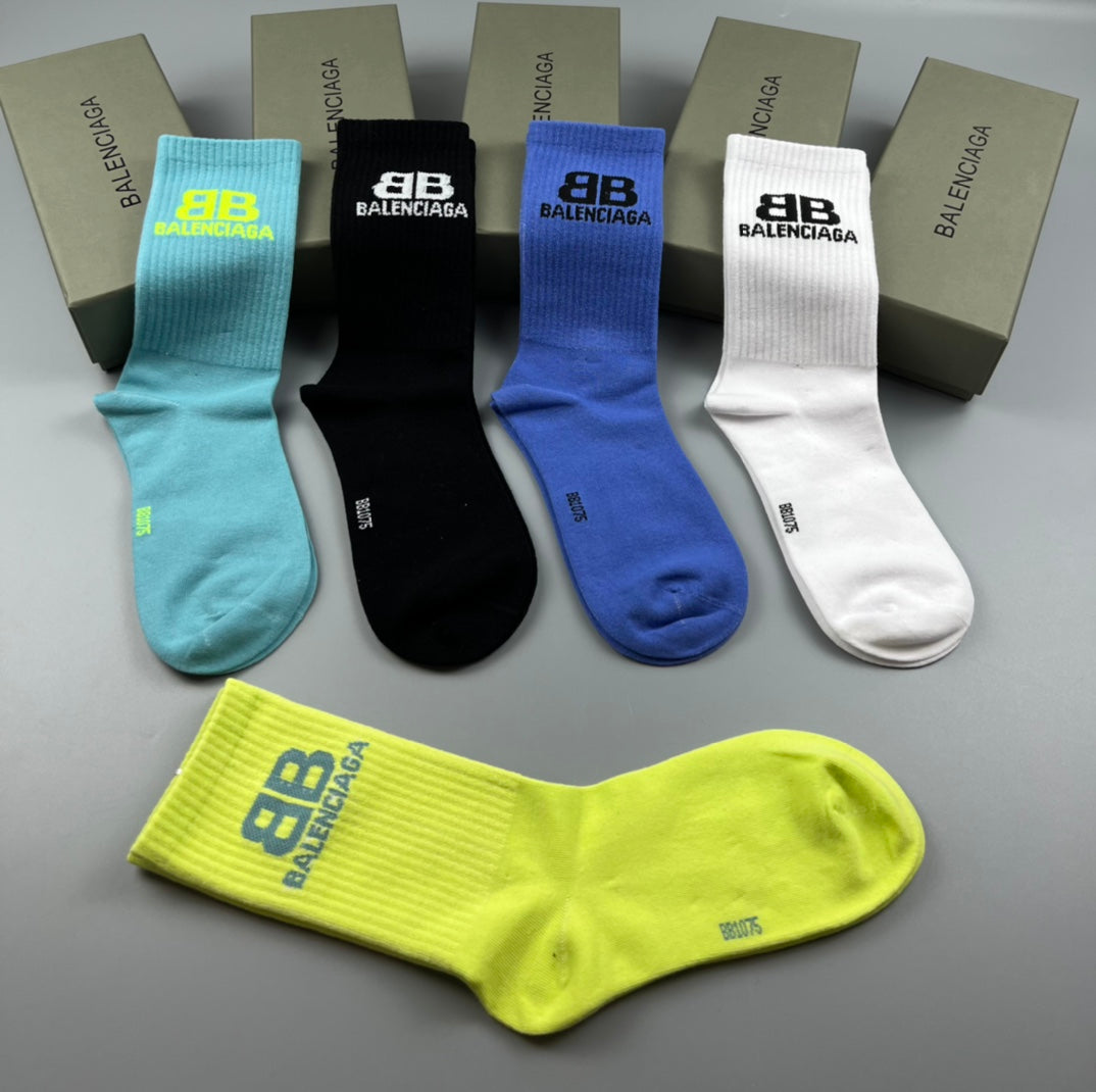 Balenciaga Contrast Bb Graphics Crew Socks - 5-Pair Set