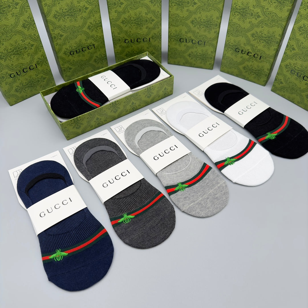 Gucci Web-Stripe Bee No-Show Socks - Box of 5 Pairs