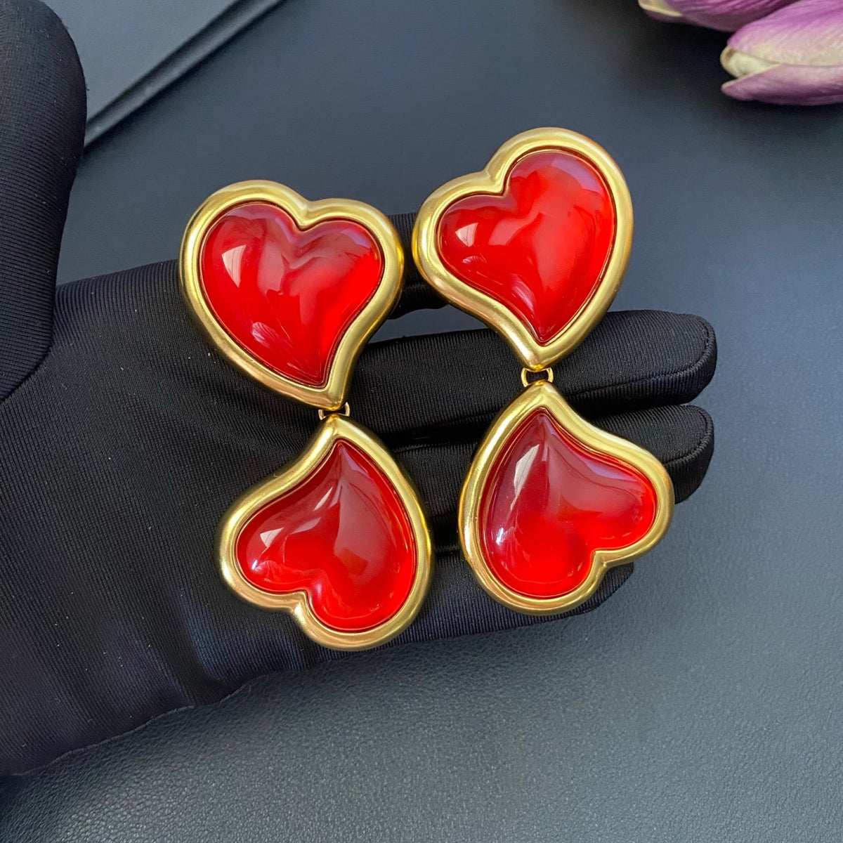 Heart Statement Earrings in Red Accent styled product view