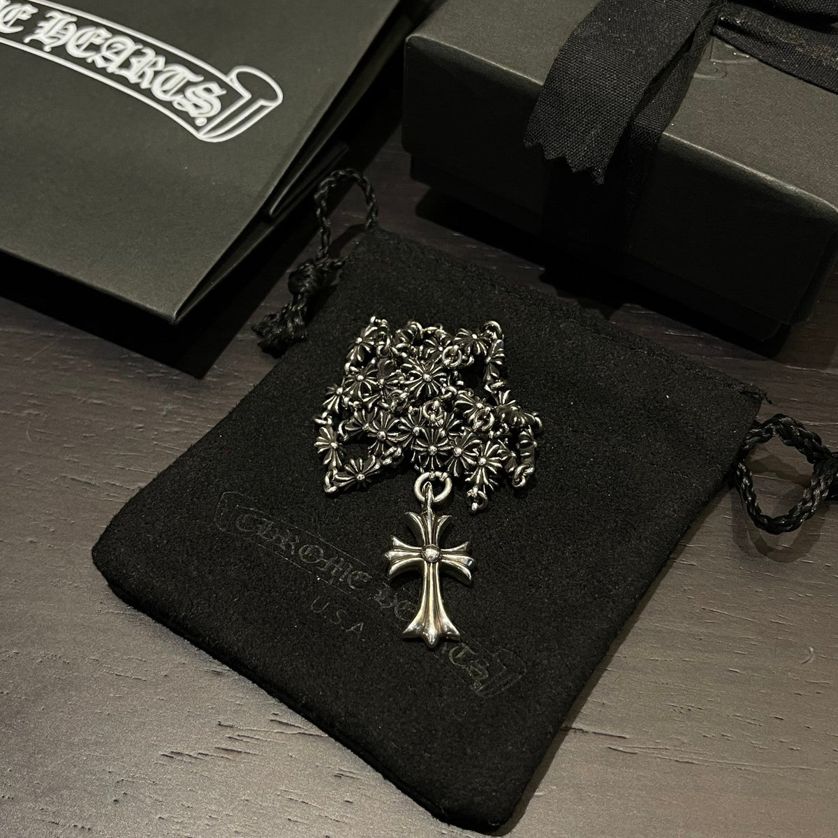 Martin Graham pendant necklace in polished metal-tone – styled product view