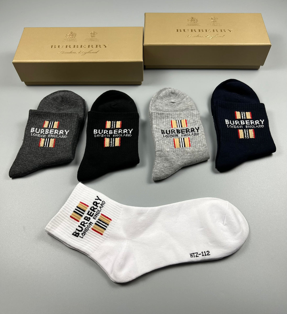 Burberry Check-Inspired Letter Graphics Crew Socks - 5-Pair Set