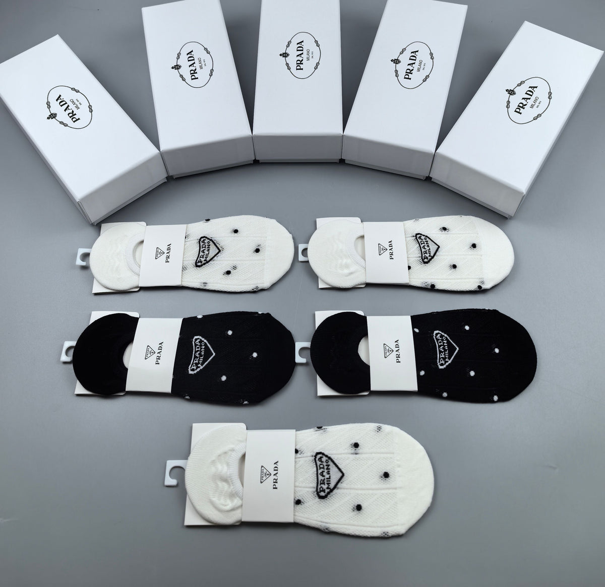 Prada Combed cotton Visible Logo, Stripe Or Motif Details Crew Socks - 5-Pair Set