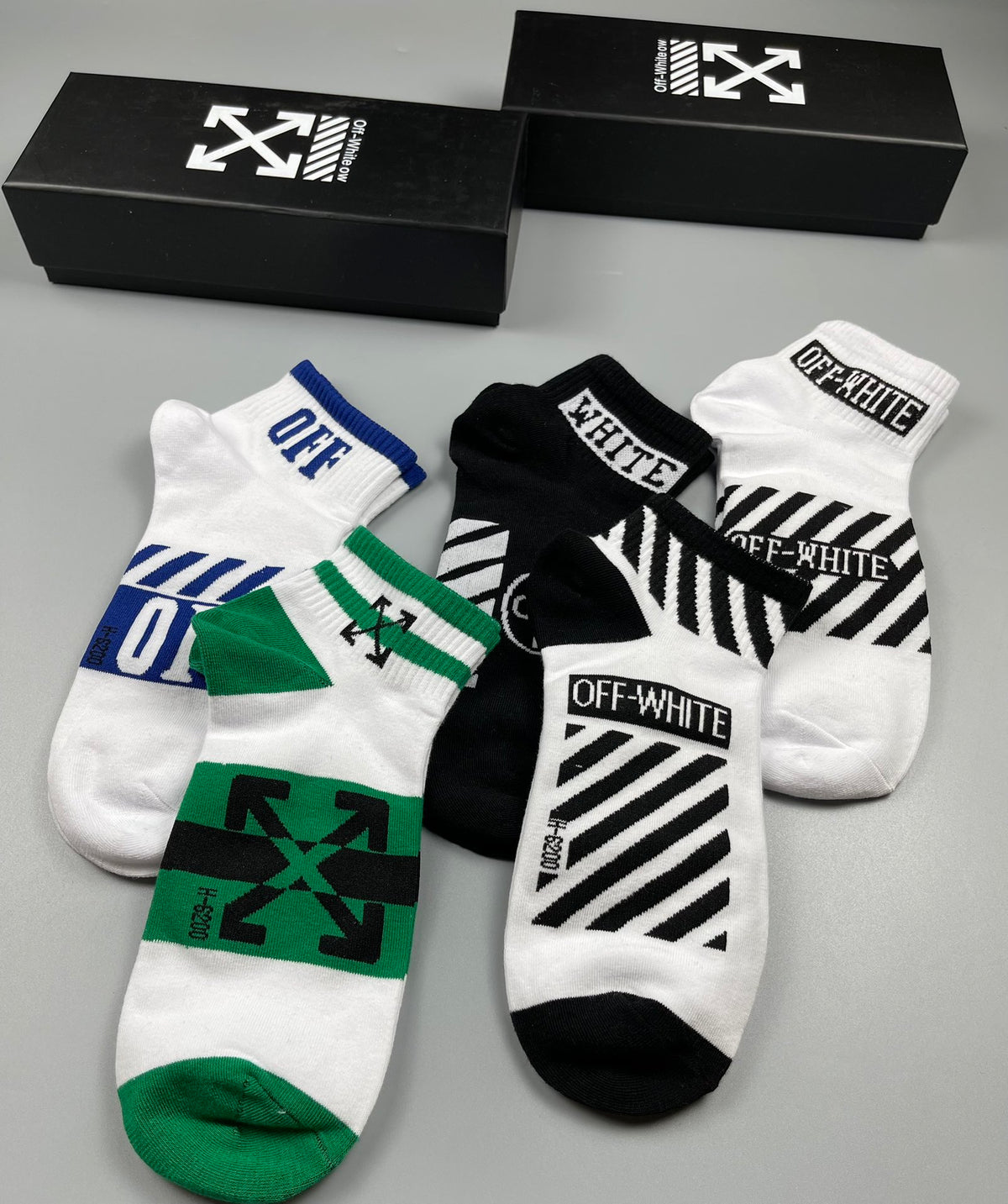 Off-White Diagonal Graphic Ankle Socks - 5-Pair Set