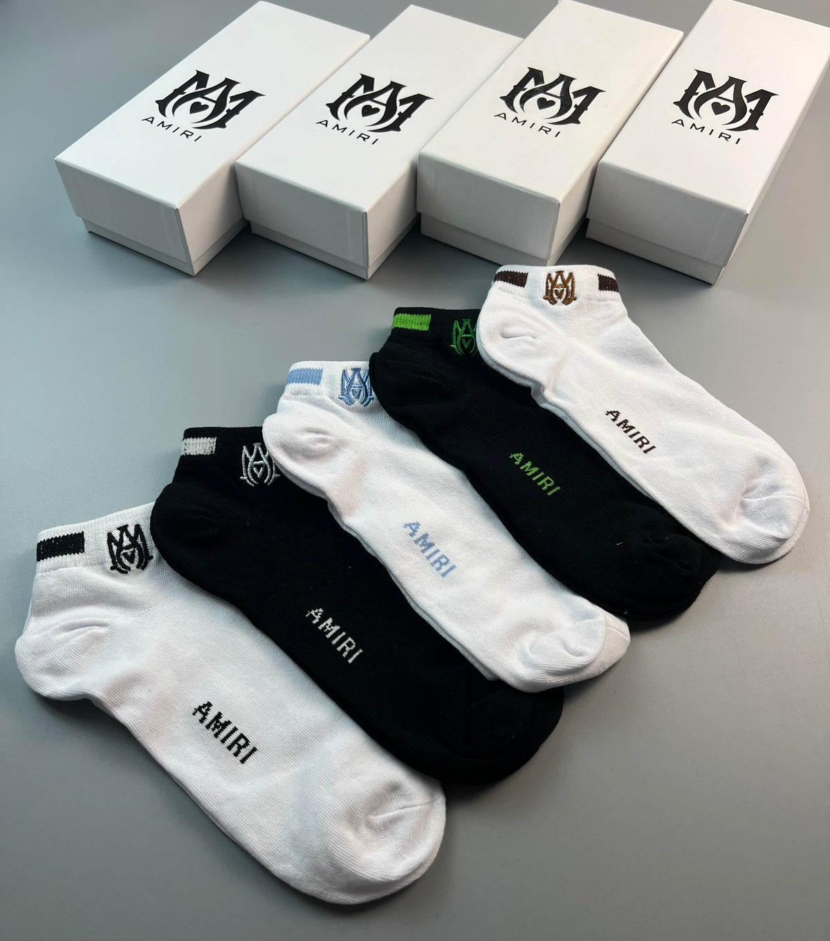 Amiri Cotton Script And Initial No-Show Socks - 5-Pair Set
