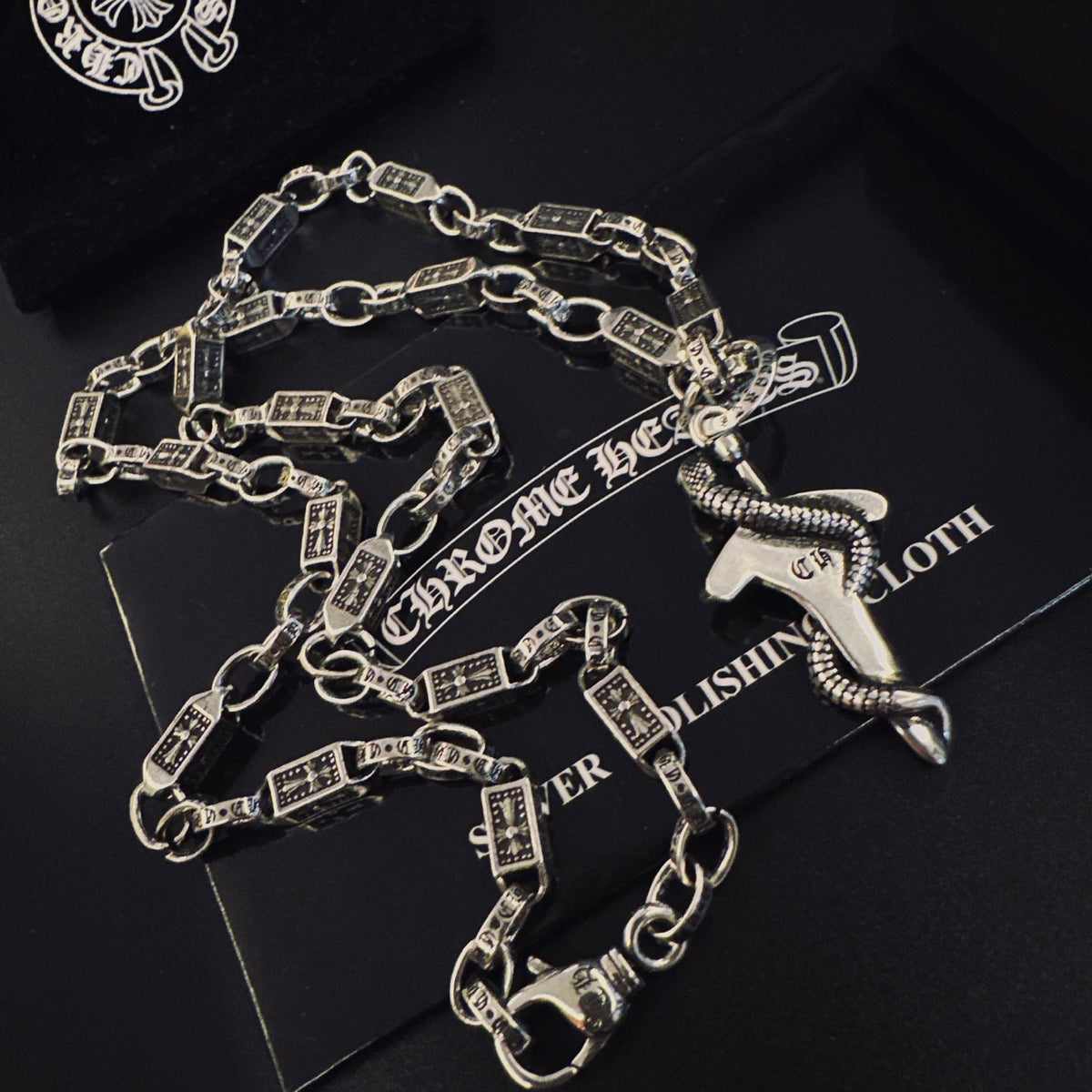 Martin Graham pendant necklace in polished metal-tone – styled product view