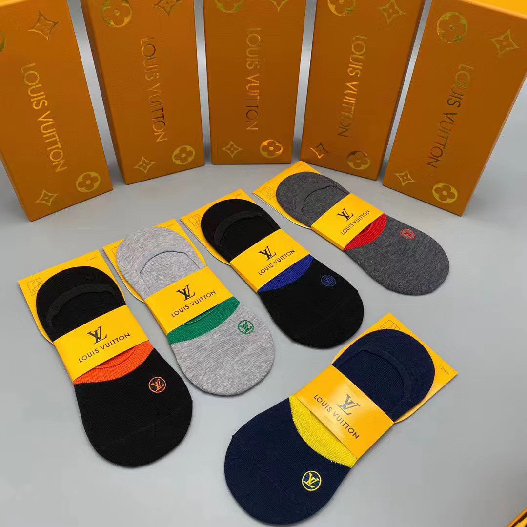 Louis Vuitton Varied Logo Treatments No-Show Socks - 5-Pair Set