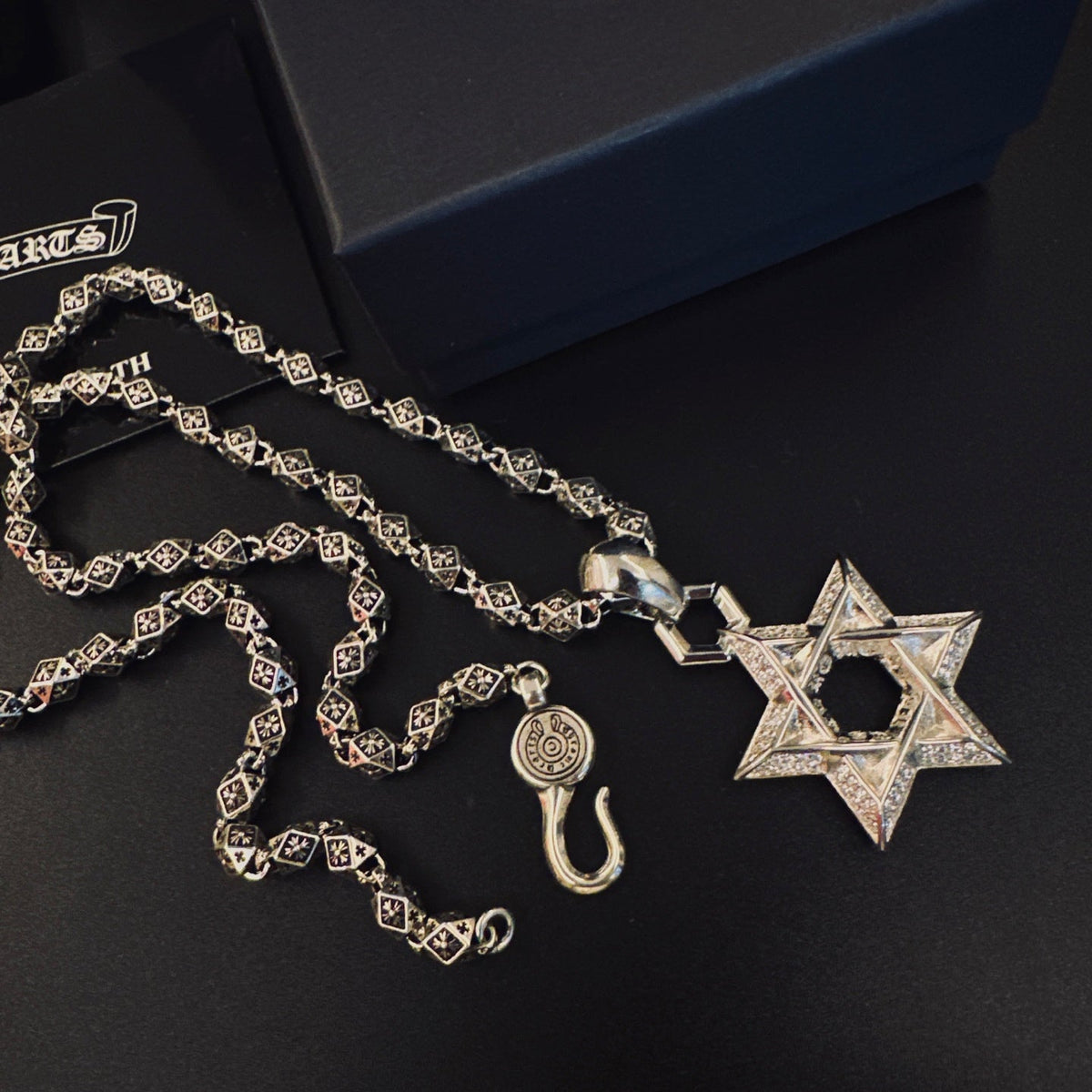 Martin Graham pendant necklace in polished metal-tone – styled product view
