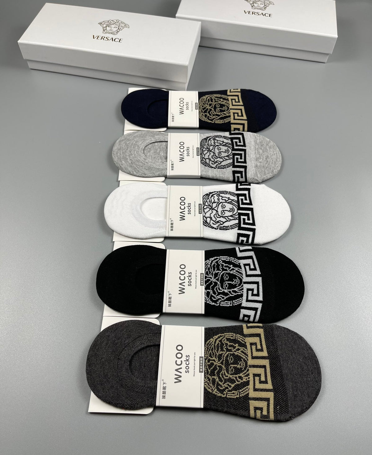 Versace Cotton No-Show Socks - 5-Pair Set
