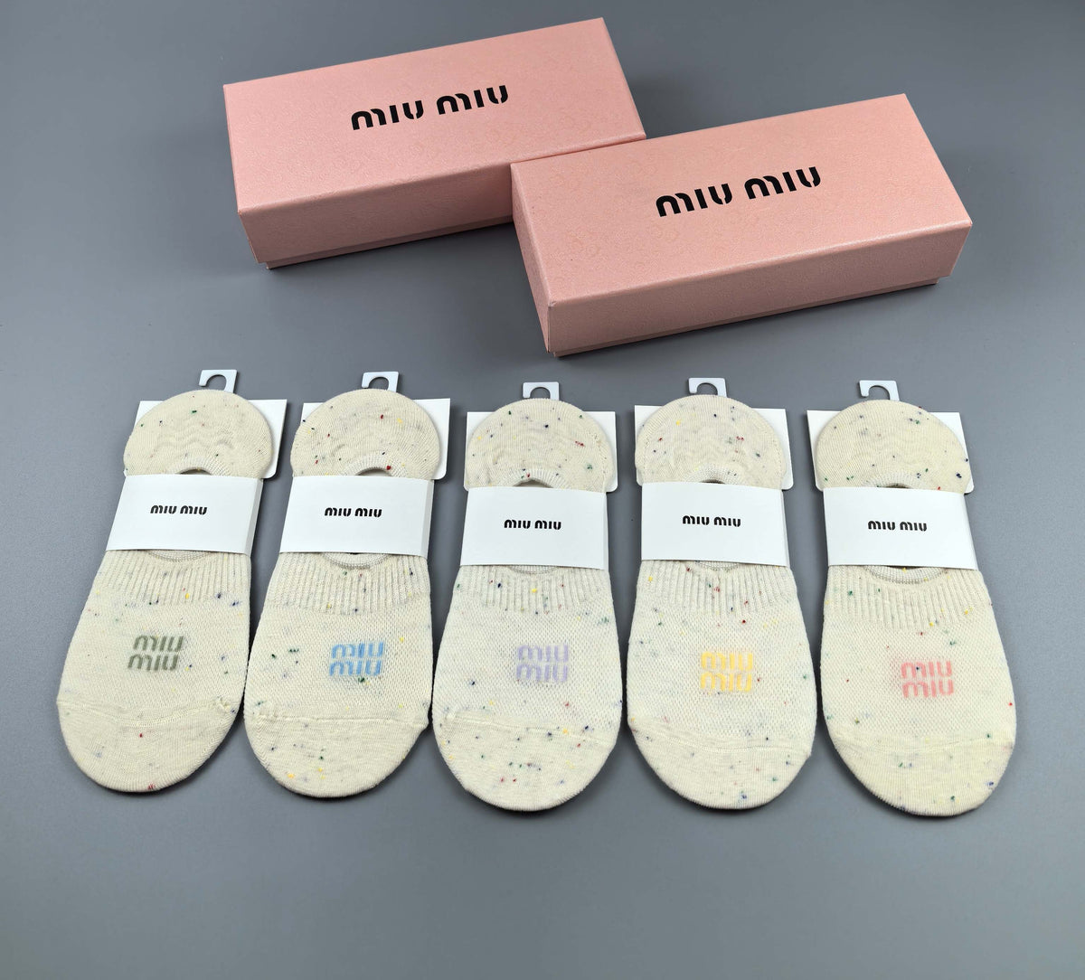 Miu Miu Combed cotton Visible Logo, Stripe Or Motif Details No-Show Socks