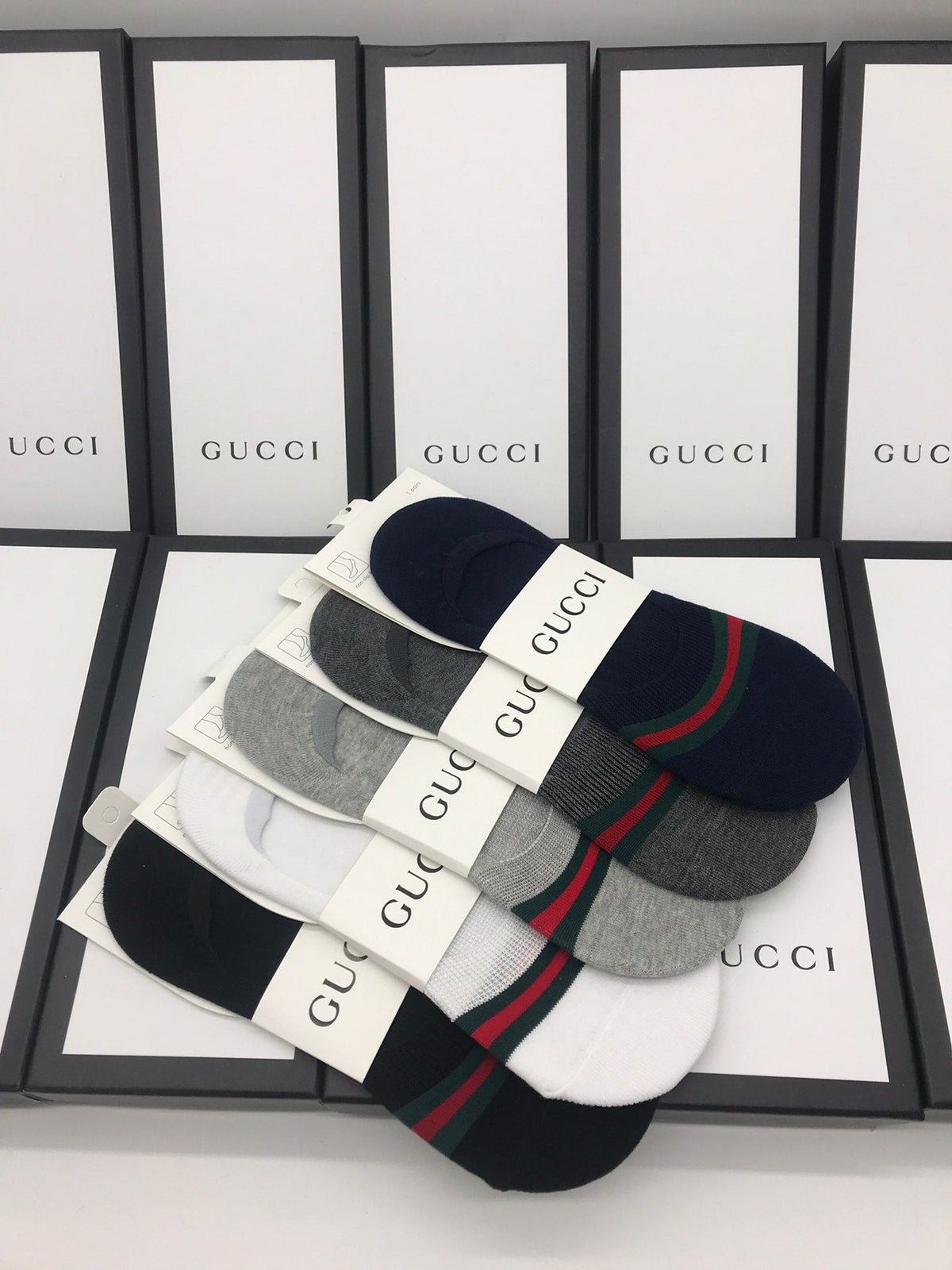Gucci Cotton Visible Logo, Stripe Or Motif Details Crew Socks - 5-Pair Set