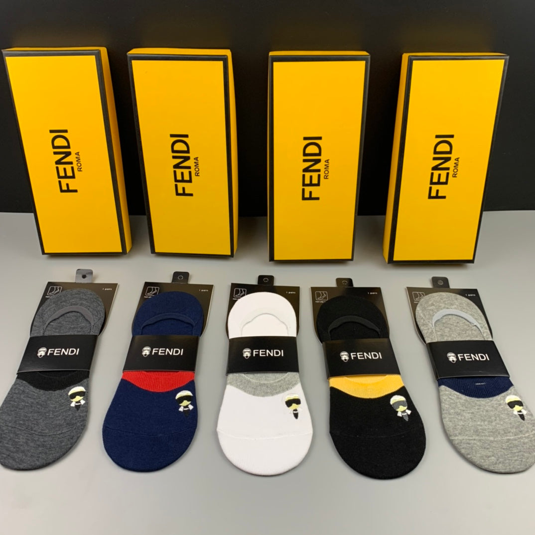 Fendi Cotton Bold Character-Style Graphic Details No-Show Socks