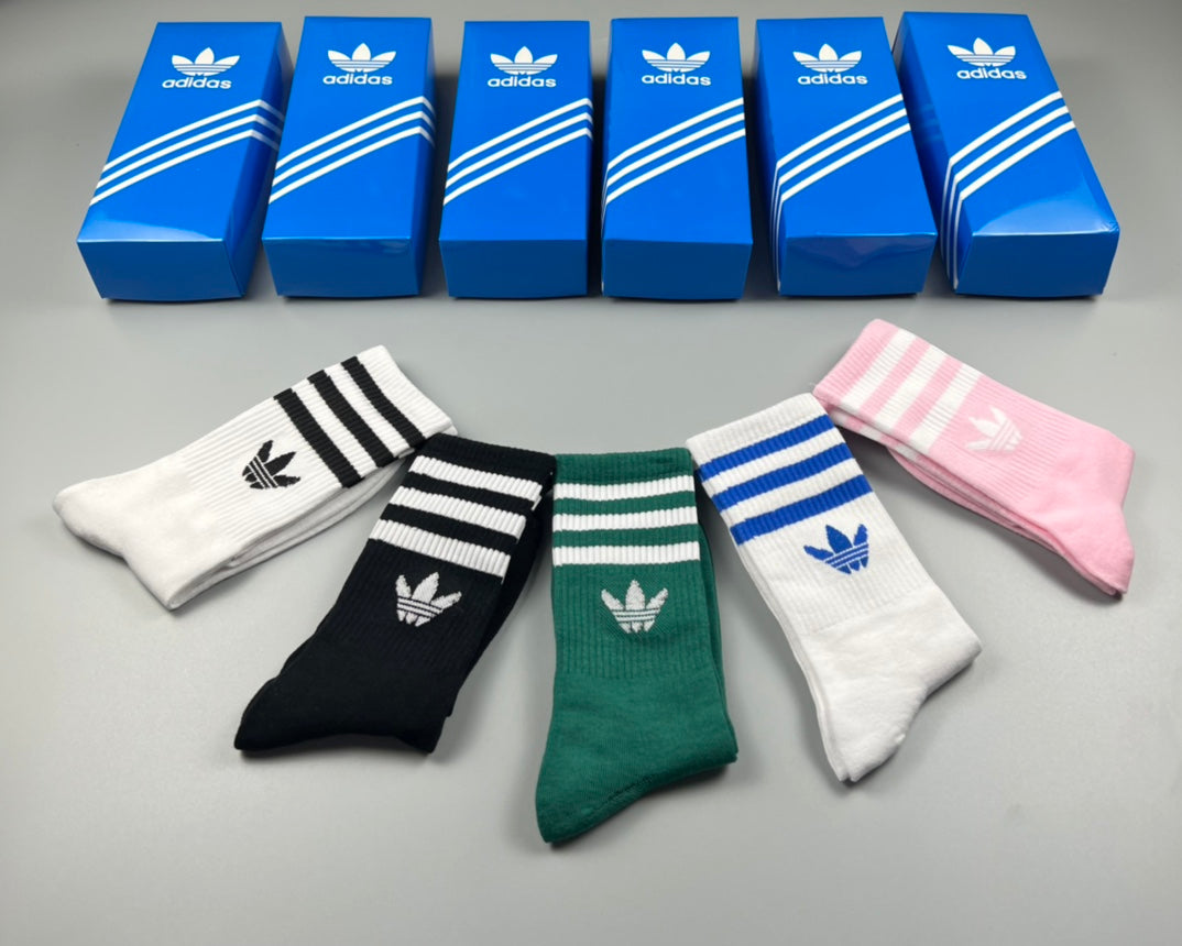 Adidas Three-Stripe Crew Socks - 5-Pair Box