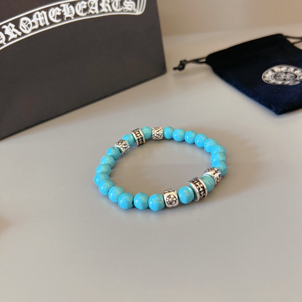 Martin Graham beaded bracelet in polished metal-tone – styled product view