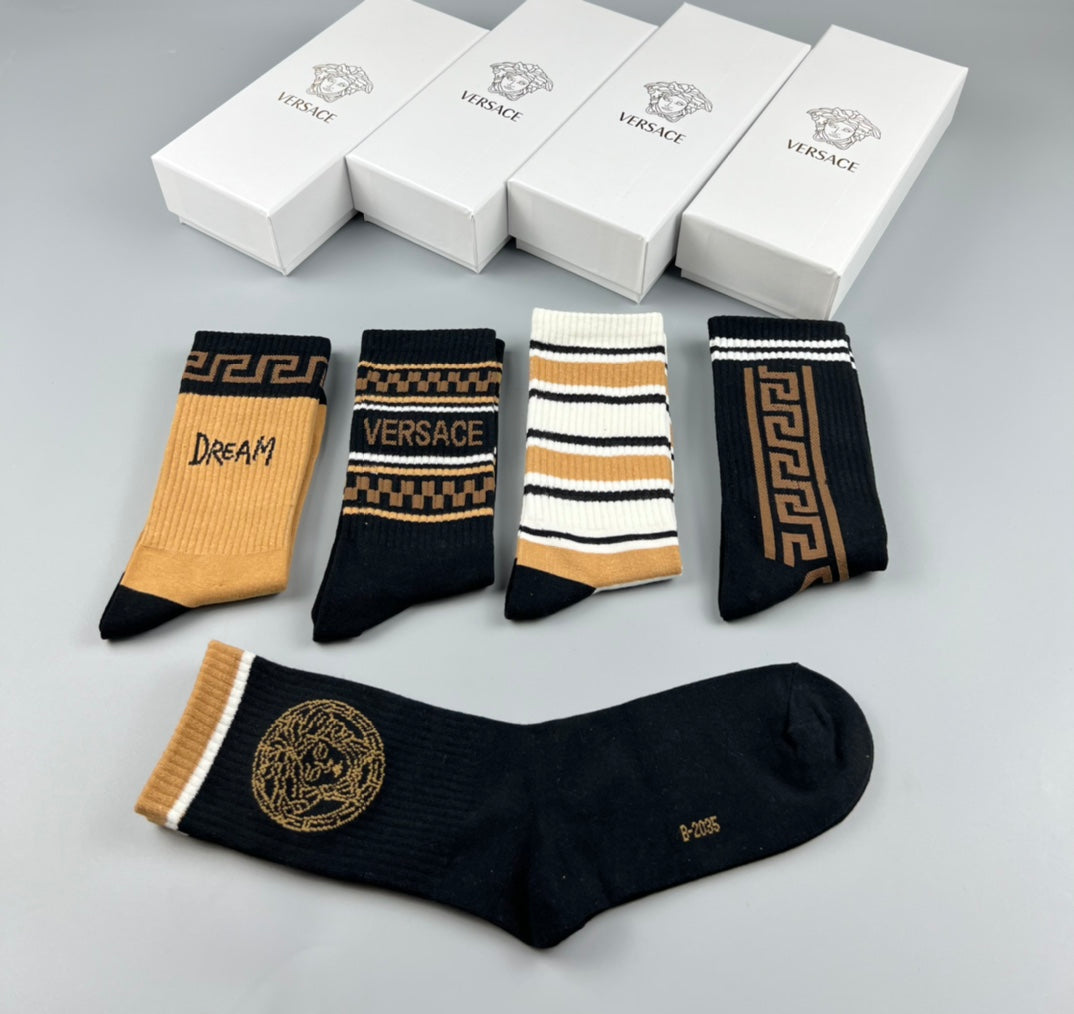 Versace Greek-Key And Medallion Crew Socks - 5-Pair Set