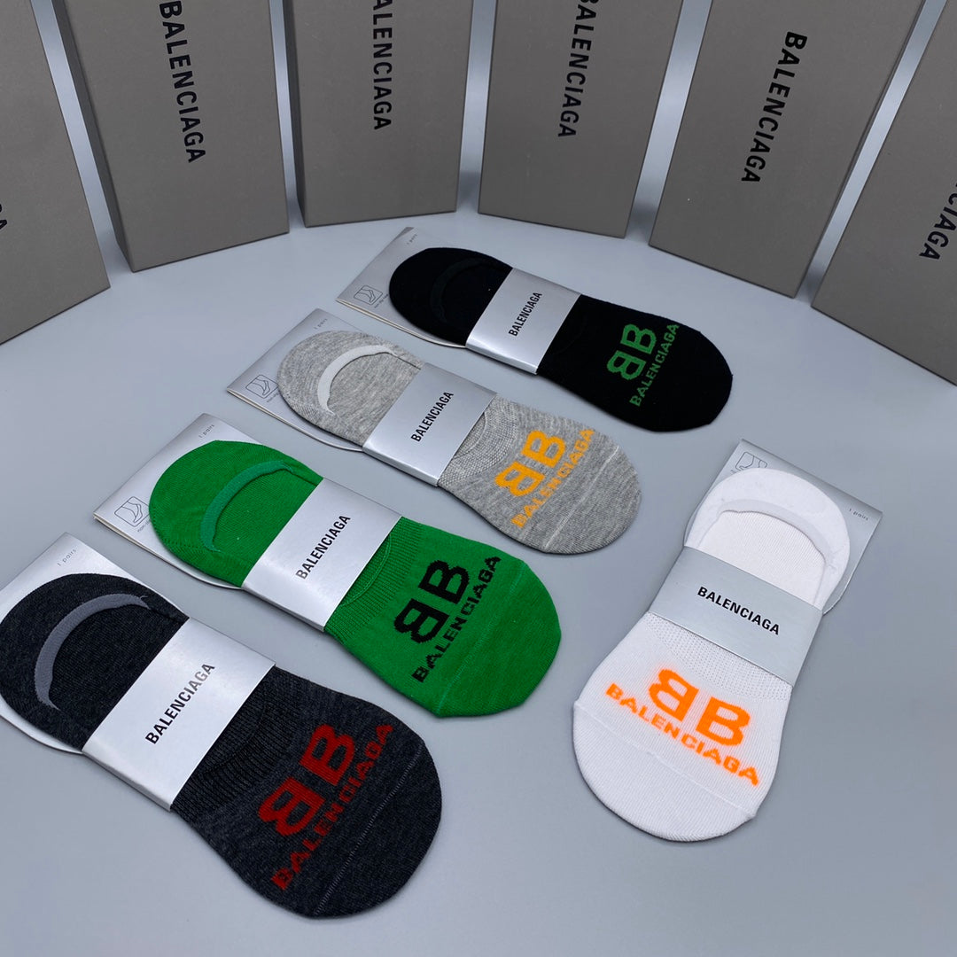 Balenciaga Visible Logo, Stripe Or Motif Details No-Show Socks - 5-Pair Set
