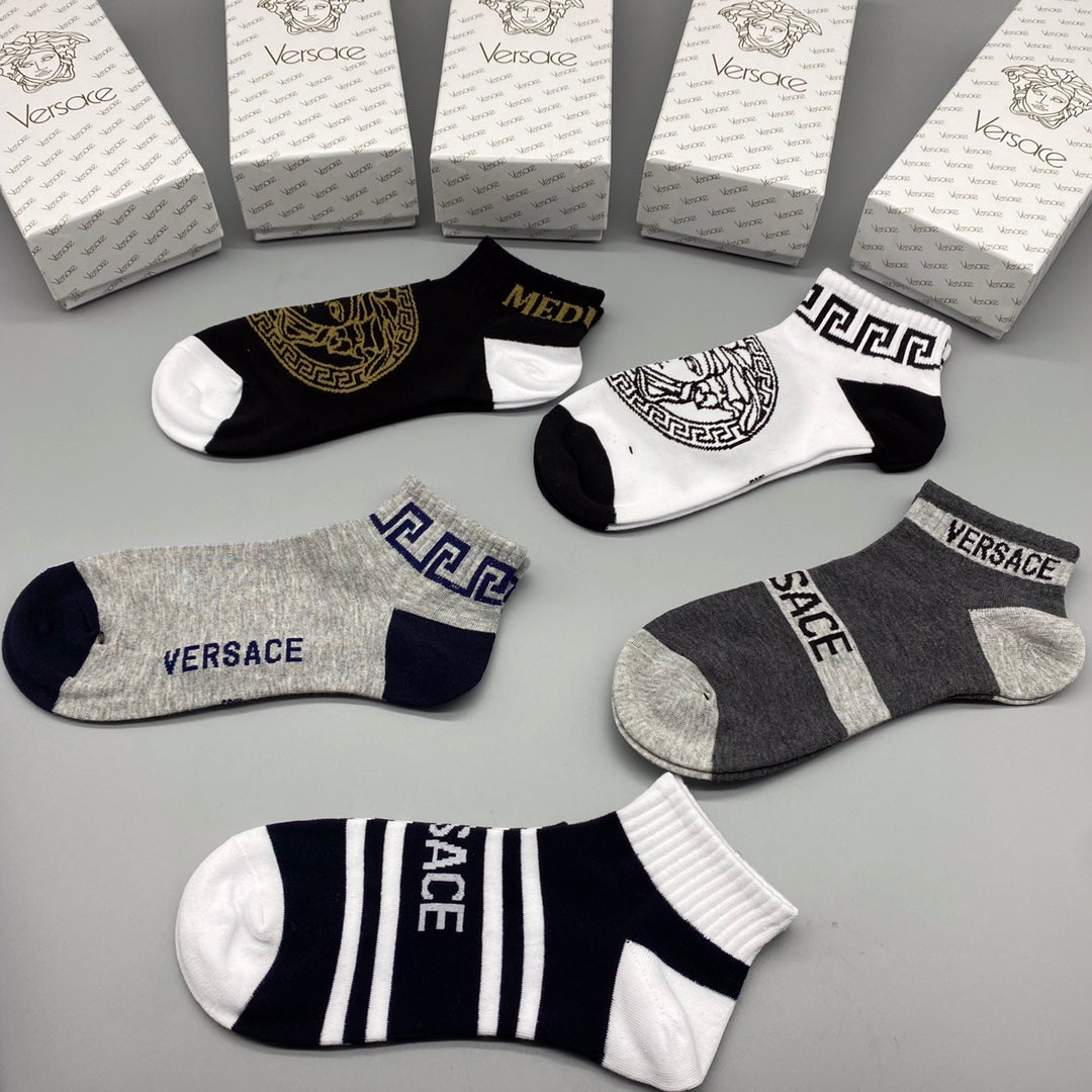 Versace Bold Medallion And Stripe Graphics Ankle Socks