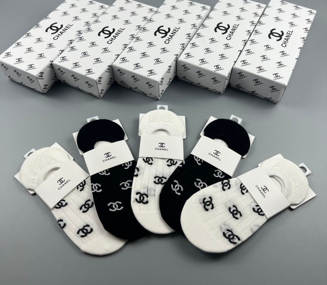 Chanel All-Over Logo No-Show Socks - Box of 5 Pairs